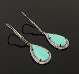 Natural Sleeping Beauty Turquoise Earrings, Pave Diamond Earrings, Sterling Silver Gemstone Earrings, Robin Egg Turquoise Earring, 2”x0.55”