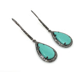 Natural Sleeping Beauty Turquoise Earrings, Pave Diamond Earrings, Sterling Silver Gemstone Earrings, Robin Egg Turquoise Earring, 2”x0.55”