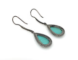 Natural Sleeping Beauty Turquoise Earrings, Pave Diamond Earrings, Sterling Silver Gemstone Earrings, Robin Egg Turquoise Earring, 2”x0.55”