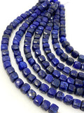 Lapis Lazuli Gemstone Beads, Bulk Wholesale Beads, Lapis Lazuli 3D Cube Box Beads, Jewelry Supplies, 8" Strand