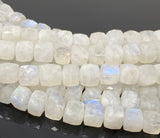 Rainbow Moonstone Beads, Moonstone Gemstone Beads, 3D Cube Box Beads, Jewelry Supplies, Wholesale Bulk Beads, 8mm- 9mm, 8” Strand