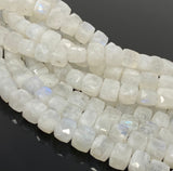 Rainbow Moonstone Beads, Moonstone Gemstone Beads, 3D Cube Box Beads, Jewelry Supplies, Wholesale Bulk Beads, 8mm- 9mm, 8” Strand