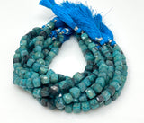 Natural Chrysocolla Gemstone Beads, Chrysocolla 3D Cube Box Beads, Wholesale Bulk Beads, Jewelry Supplies, 7mm -8mm, 8” strand