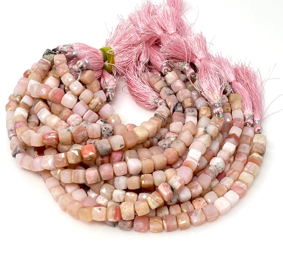 Pink Opal Gemstone Beads, Pink Opal 3D Cube Box Beads, Bulk Wholesale Beads, Jewelry Supplies, 8” Strand
