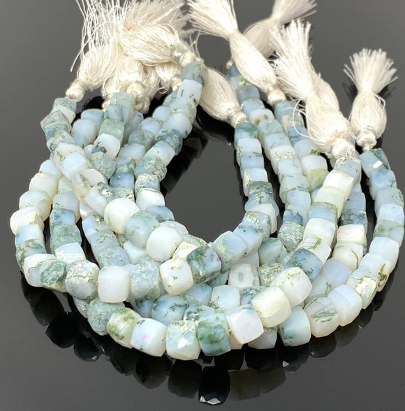 Natural Tree Agate Gemstone Beads, Tree Agate 3D Cube Box Beads, Bulk Wholesale Beads, 8” Strand