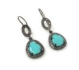 Natural Sleeping Beauty Turquoise Earrings, Pave Diamond Earrings, Sterling Silver Gemstone Earrings, Robin Egg Turquoise, 1.60”x 0.50”