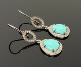 Natural Sleeping Beauty Turquoise Earrings, Pave Diamond Earrings, Sterling Silver Gemstone Earrings, Robin Egg Turquoise, 1.60”x 0.50”