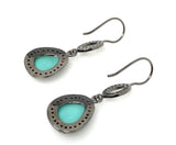 Natural Sleeping Beauty Turquoise Earrings, Pave Diamond Earrings, Sterling Silver Gemstone Earrings, Robin Egg Turquoise, 1.60”x 0.50”