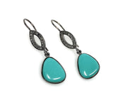 Natural Sleeping Beauty Turquoise Earrings, Pave Diamond Earrings, Victorian Gemstone Earrings, Robin Egg Turquoise, 1.65” x 1.50”