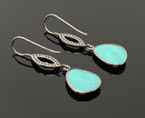 Natural Sleeping Beauty Turquoise Earrings, Pave Diamond Earrings, Victorian Gemstone Earrings, Robin Egg Turquoise, 1.65” x 1.50”