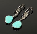 Natural Sleeping Beauty Turquoise Earrings, Pave Diamond Earrings, Victorian Gemstone Earrings, Robin Egg Turquoise, 1.65” x 0.50”