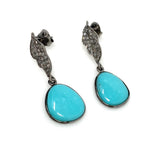 Natural Sleeping Beauty Turquoise Earrings, Pave Diamond Earrings, Victorian Gemstone Earrings, Robin Egg Turquoise, 1.35” x 0.50”