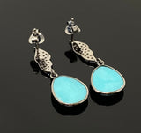 Natural Sleeping Beauty Turquoise Earrings, Pave Diamond Earrings, Victorian Gemstone Earrings, Robin Egg Turquoise, 1.35” x 0.50”