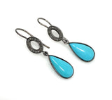 Natural Sleeping Beauty Turquoise Earrings, Pave Diamond Earrings, Victorian Gemstone Earrings, Robin Egg Turquoise, 1.60” x 0.35”