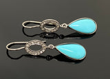 Natural Sleeping Beauty Turquoise Earrings, Pave Diamond Earrings, Victorian Gemstone Earrings, Robin Egg Turquoise, 1.60” x 0.35”