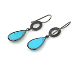 Natural Sleeping Beauty Turquoise Earrings, Pave Diamond Earrings, Victorian Gemstone Earrings, Robin Egg Turquoise, 1.60” x 0.35”