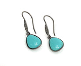 Natural Sleeping Beauty Turquoise Earrings, Pave Diamond Earrings, Victorian Gemstone Earrings, Robin Egg Turquoise, 1.35” x 0.45”