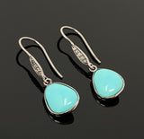 Natural Sleeping Beauty Turquoise Earrings, Pave Diamond Earrings, Victorian Gemstone Earrings, Robin Egg Turquoise, 1.35” x 0.45”