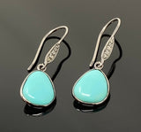 Natural Sleeping Beauty Turquoise Earrings, Pave Diamond Earrings, Victorian Gemstone Earrings, Robin Egg Turquoise, 1.35” x 0.45”