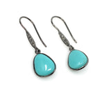 Natural Sleeping Beauty Turquoise Earrings, Pave Diamond Earrings, Victorian Gemstone Earrings, Robin Egg Turquoise, 1.35” x 0.45”