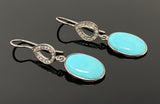Natural Sleeping Beauty Turquoise Earrings, Pave Diamond Earrings, Victorian Gemstone Earrings, Robin Egg Turquoise, 1.55” x 0.30”