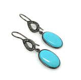 Natural Sleeping Beauty Turquoise Earrings, Pave Diamond Earrings, Victorian Gemstone Earrings, Robin Egg Turquoise, 1.55” x 0.30”