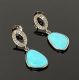 Natural Sleeping Beauty Turquoise Earrings, Pave Diamond Earrings, Victorian Gemstone Earrings, Robin Egg Turquoise, 1.15” x 0.50”