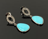 Natural Sleeping Beauty Turquoise Earrings, Pave Diamond Earrings, Victorian Gemstone Earrings, Robin Egg Turquoise, 1.15” x 0.50”