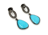 Natural Sleeping Beauty Turquoise Earrings, Pave Diamond Earrings, Victorian Gemstone Earrings, Robin Egg Turquoise, 1.15” x 0.50”