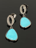 Natural Sleeping Beauty Turquoise Earrings, Pave Diamond Earrings, Victorian Gemstone Earrings, Robin Egg Turquoise, 1.15” x 0.50”