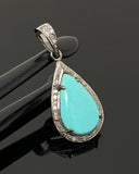 Genuine Sleeping Beauty Turquoise Pendant, Pave Diamond Turquoise Gemstone Jewelry, Spiritual Healing Crystal Pendant, December Birthstone