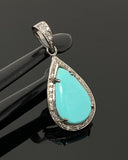 Genuine Sleeping Beauty Turquoise Pendant, Pave Diamond Turquoise Gemstone Jewelry, Spiritual Healing Crystal Pendant, December Birthstone