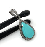Genuine Sleeping Beauty Turquoise Pendant, Pave Diamond Turquoise Gemstone Jewelry, Spiritual Healing Crystal Pendant, December Birthstone