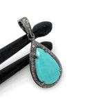 Genuine Sleeping Beauty Turquoise Pendant, Pave Diamond Turquoise Gemstone Jewelry, Spiritual Healing Crystal Pendant, December Birthstone