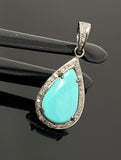 Genuine Sleeping Beauty Turquoise Pendant, Pave Diamond Turquoise Gemstone Jewelry, Spiritual Healing Crystal Pendant, December Birthstone
