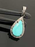 Genuine Sleeping Beauty Turquoise Pendant, Pave Diamond Turquoise Gemstone Jewelry, Spiritual Healing Crystal Pendant, December Birthstone