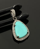 Turquoise Gemstone Pendant, Genuine Sleeping Beauty Turquoise Pave Diamond Pendant, Spiritual Healing Crystal Chakra Birthstone Jewelry