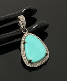 Turquoise Gemstone Pendant, Genuine Sleeping Beauty Turquoise Pave Diamond Pendant, Spiritual Healing Crystal Chakra Birthstone Jewelry