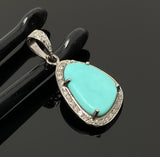 Turquoise Gemstone Pendant, Genuine Sleeping Beauty Turquoise Pave Diamond Pendant, Spiritual Healing Crystal Chakra Birthstone Jewelry