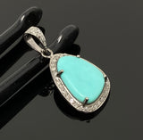 Turquoise Gemstone Pendant, Genuine Sleeping Beauty Turquoise Pave Diamond Pendant, Spiritual Healing Crystal Chakra Birthstone Jewelry