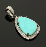 Turquoise Gemstone Pendant, Genuine Sleeping Beauty Turquoise Pave Diamond Pendant, Spiritual Healing Crystal Chakra Birthstone Jewelry