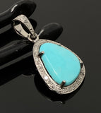 Turquoise Pave Diamond Pendant, Genuine Sleeping Beauty Robin Egg Turquoise Pendant, Spiritual Healing Chakra Crystal Pendant, December Gift
