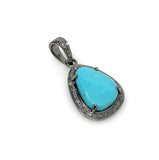 Turquoise Pave Diamond Pendant, Genuine Sleeping Beauty Robin Egg Turquoise Pendant, Spiritual Healing Chakra Crystal Pendant, December Gift