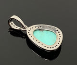 Genuine Sleeping Beauty Robin Egg Turquoise Pendant, Turquoise Pave Diamond Pendant, Spiritual Healing Crystal Chakra Jewelry, December Gift