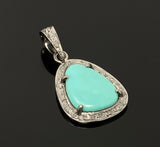 Genuine Sleeping Beauty Robin Egg Turquoise Pendant, Turquoise Pave Diamond Pendant, Spiritual Healing Crystal Chakra Jewelry, December Gift