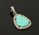 Genuine Sleeping Beauty Robin Egg Turquoise Pendant, Turquoise Pave Diamond Pendant, Spiritual Healing Crystal Chakra Jewelry, December Gift