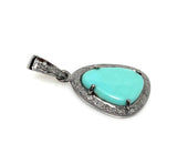 Genuine Sleeping Beauty Robin Egg Turquoise Pendant, Turquoise Pave Diamond Pendant, Spiritual Healing Crystal Chakra Jewelry, December Gift