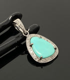 Genuine Sleeping Beauty Robin Egg Turquoise Pendant, Turquoise Pave Diamond Pendant, Spiritual Healing Crystal Chakra Jewelry, December Gift
