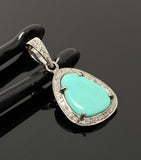 Genuine Sleeping Beauty Robin Egg Turquoise Pendant, Turquoise Pave Diamond Pendant, Spiritual Healing Crystal Chakra Jewelry, December Gift