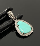 Genuine Sleeping Beauty Robin Egg Turquoise Pendant, Turquoise Pave Diamond Pendant, Spiritual Healing Crystal Chakra Jewelry, December Gift